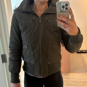 Aritzia Olive Green Puffer Jacket with Hood